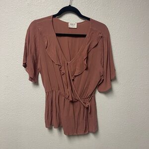 Sienna Sky Ruffled V-Neck Blouse in Dusty Rose